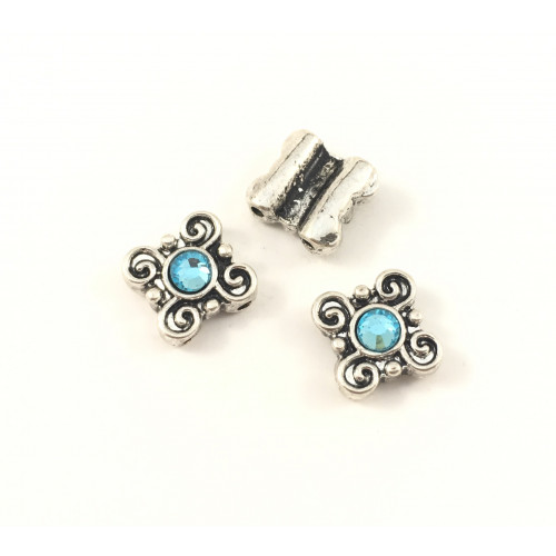 Spacer metal bead square blue two rows*